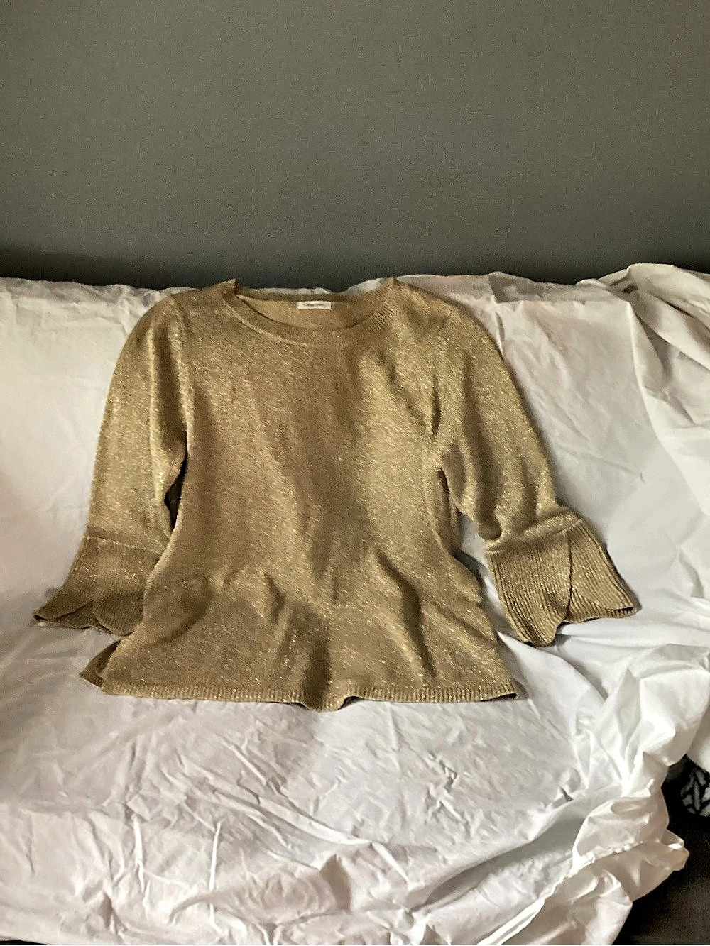 Calvin Klein Metallic Gold Flare Sleeve Sweater